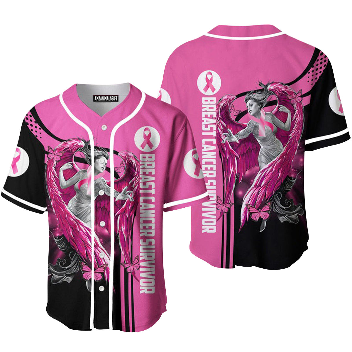 Breast Cancer Survivor Angel Fighters Baseball Jersey, Perfect Outfit For Men And Women On Breast Cancer Survivors Baseball Team Baseball Fans