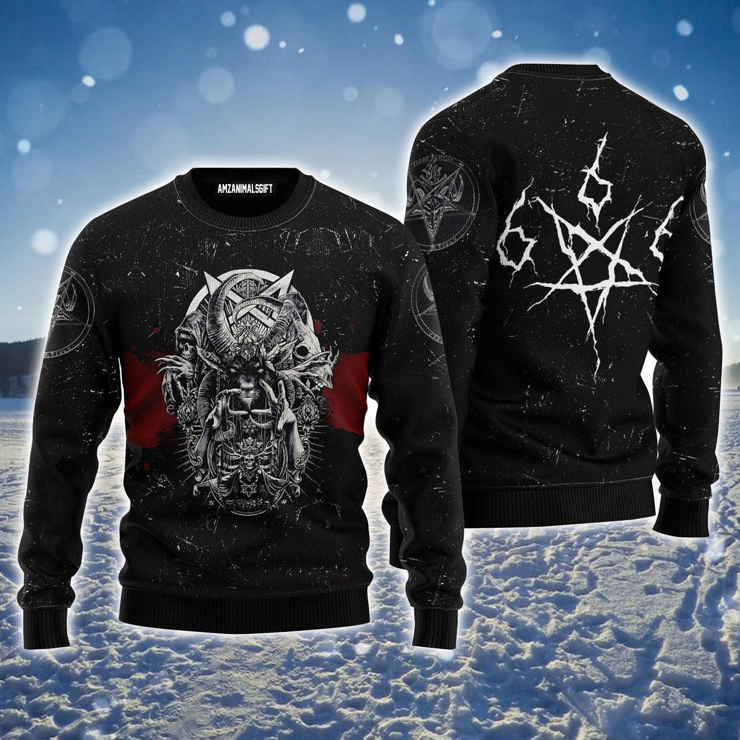 Satanic Skull Ugly Christmas Sweater For Men & Women, Perfect Outfit For Christmas New Year Autumn Winter