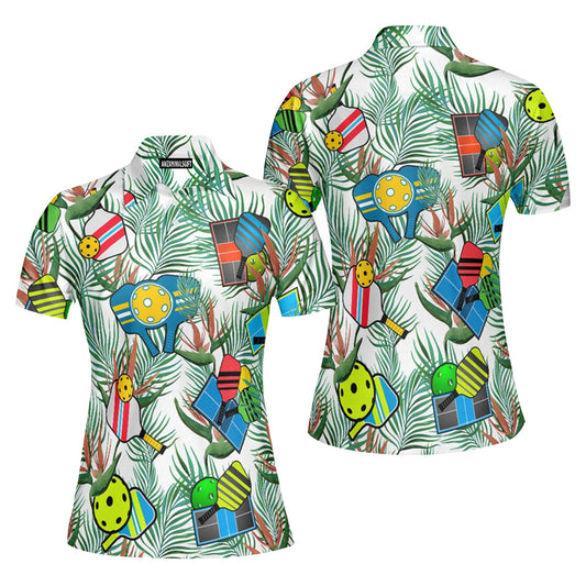 Pickleball Tropical Leaves & Floral Women Polo Shirt, Perfect Outfit For Women On Summer Pickleball Players Pickleball Lovers