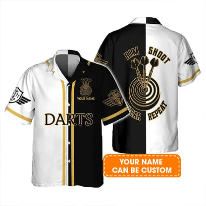Customized Darts Hawaiian Shirt, Darts Aim Shoot Swear Repeat, Personalized Name Hawaiian Shirt For Men - Perfect Gift For Darts Lovers, Darts Players