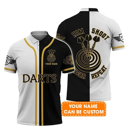 Customized Darts Polo Shirt, Darts Aim Shoot Swear Repeat, Personalized Name Polo Shirt For Men - Perfect Gift For Darts Lovers, Darts Players