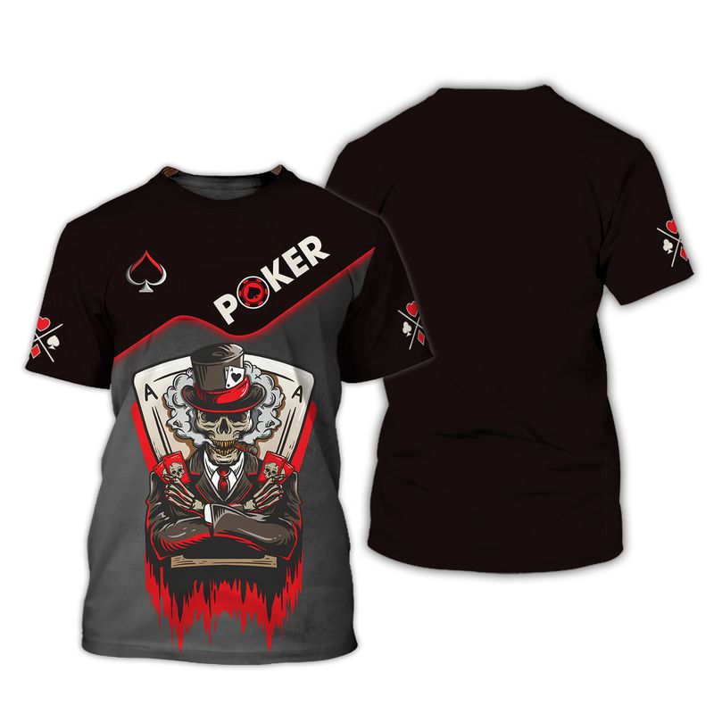Customized Poker Shirt, Double Aces With Grim Reaper Skull Shirts, Perfect Outfit For Poker Players