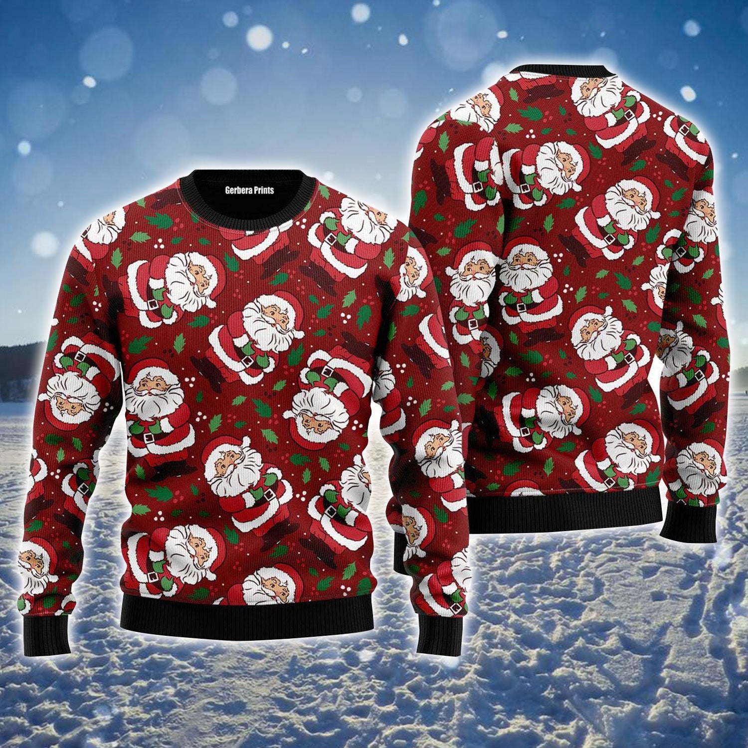 Santa Claus Ditsy Holly Pattern Ugly Sweater For Men & Women, Perfect Outfit For Christmas New Year Autumn Winter