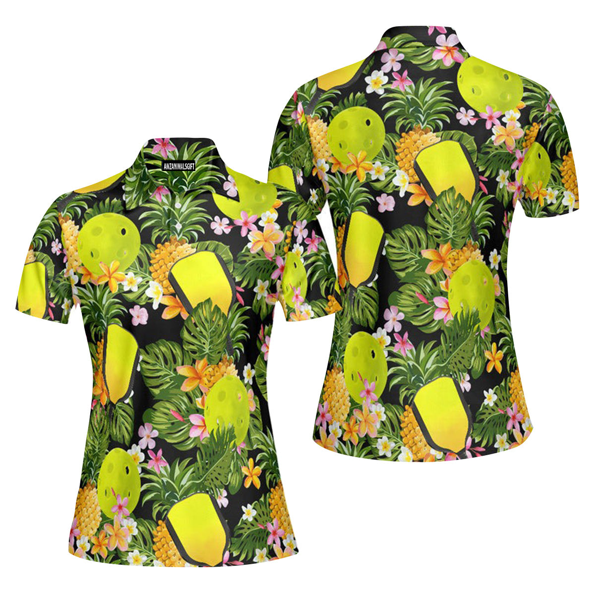 Pickleball Sport Pineapple Tropical Women Polo Shirt, Perfect Outfit For Women On Summer Pickleball Players Pickleball Lovers