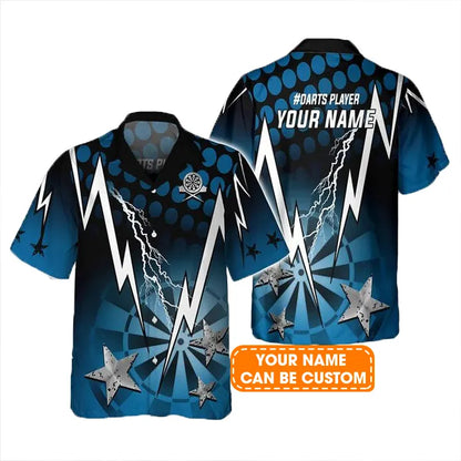Customized Darts Hawaiian Shirt, Blue Darts Thunder Lightning, Personalized Name Hawaiian Shirt For Men - Perfect Gift For Darts Lovers, Darts Players