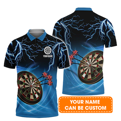 Personalised Darts Polo Shirts, Kingdom of England Darts Thunder Light Blue Custom Name Men Polo Shirt - Perfect Gift For Men, Darts Player