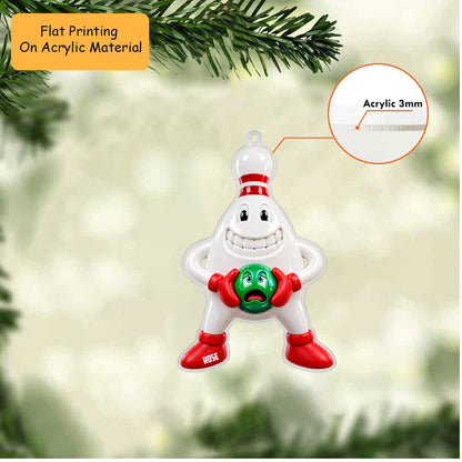 Personalized Bowling Christmas Ornament, Grinning Pin Holding Scared Ball, Custom Ornament Christmas Gift, Keychain Bowling, Car Ornament Bowling