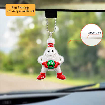 Personalized Bowling Christmas Ornament, Grinning Pin Holding Scared Ball, Custom Ornament Christmas Gift, Keychain Bowling, Car Ornament Bowling