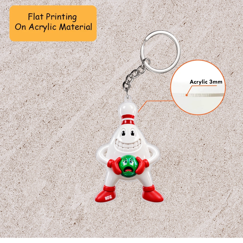 Personalized Bowling Christmas Ornament, Grinning Pin Holding Scared Ball, Custom Ornament Christmas Gift, Keychain Bowling, Car Ornament Bowling