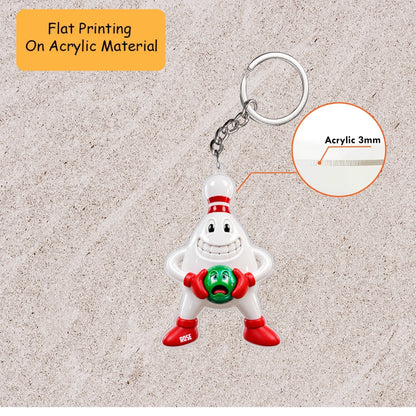 Personalized Bowling Christmas Ornament, Grinning Pin Holding Scared Ball, Custom Ornament Christmas Gift, Keychain Bowling, Car Ornament Bowling