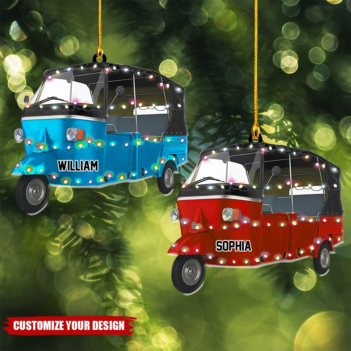 Personalized Christmas Auto Rickshaw Flat Acrylic Ornament, Meaningful Christmas Ornament Gift For Dad Man, Grandpa