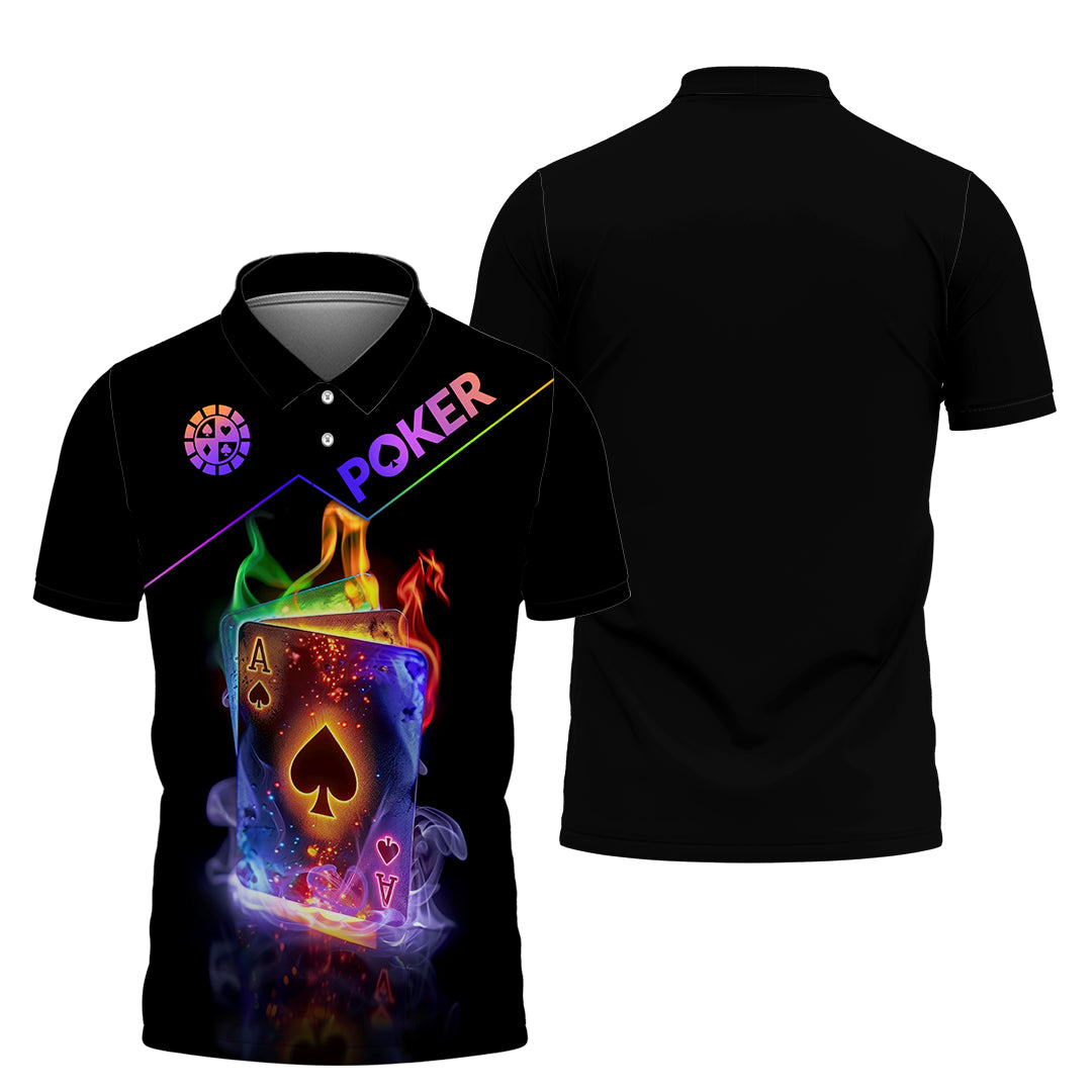 Customized Poker Shirt, Colorful Poker Ace Card Shirts, Perfect Outfit For Poker Players