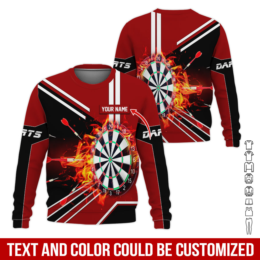 Customized Name Darts Sweatshirt, Personalized Name Dartboard Flame Sweatshirt For Men & Women - Gift For Darts Lovers, Darts Players
