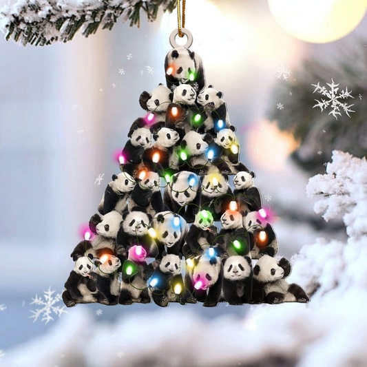 Custom Panda Acrylic Christmas Ornament, Personalized Panda Christmas Tree Shaped Christmas Acrylic Ornament for Panda Lover, Christmas