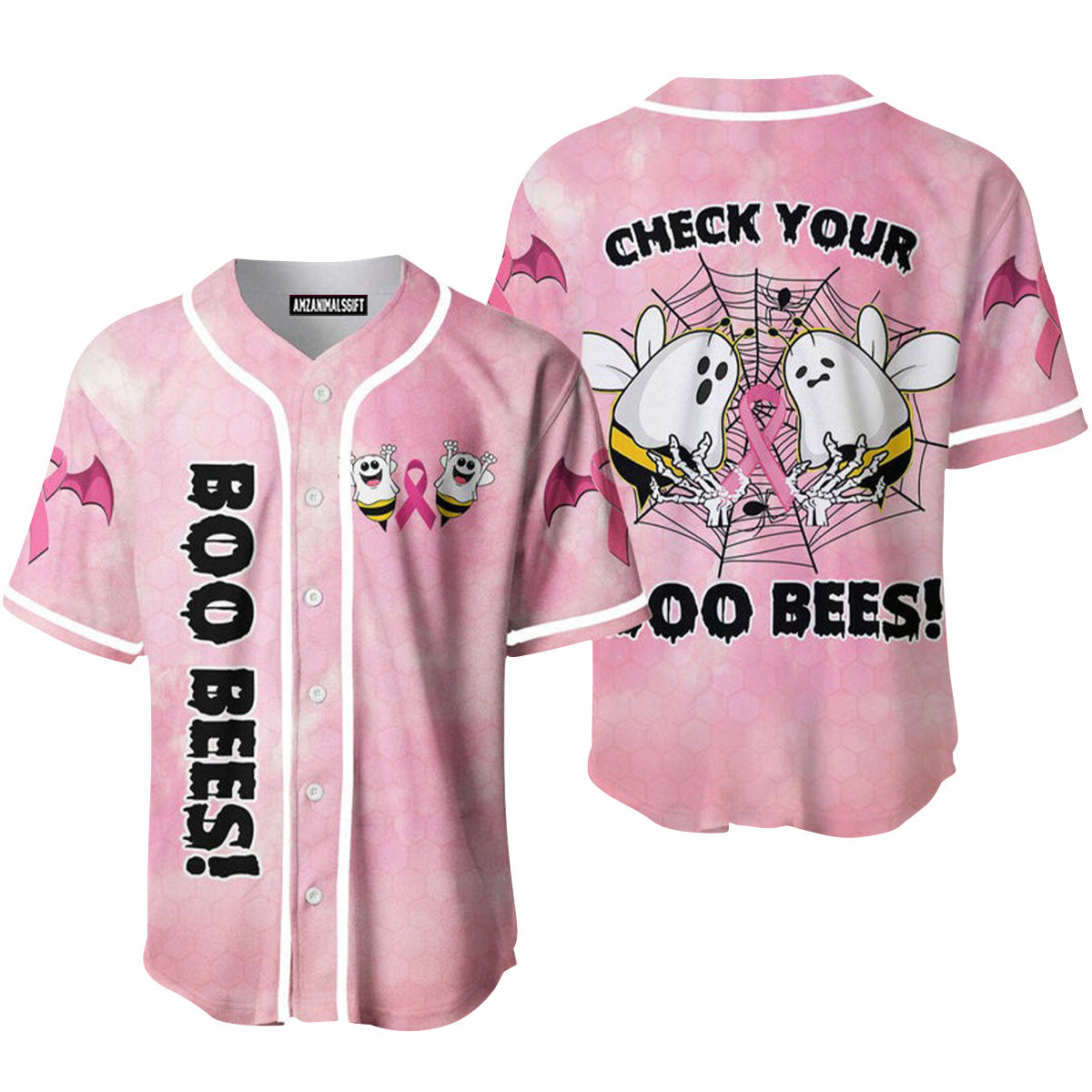 Check Your Boo Bees Breast Cancer Awareness Baseball Jersey, Perfect Outfit For Men And Women On Breast Cancer Survivors Baseball Team Baseball Fans