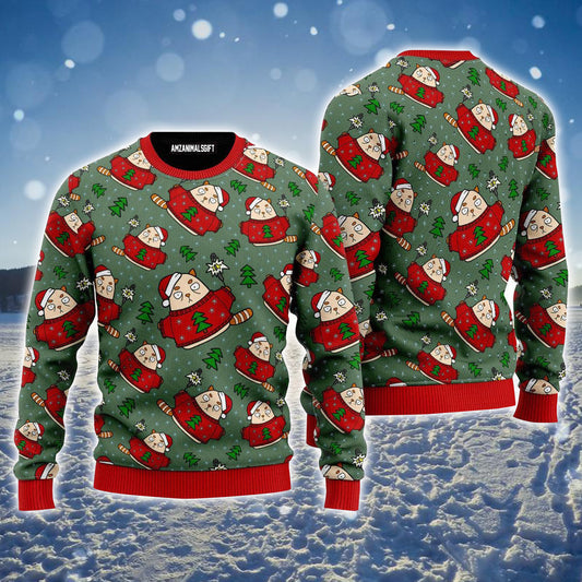 Scaredy Cat Light Up Xmas Pattern Ugly Christmas Sweater For Men & Women, Perfect Outfit For Christmas New Year Autumn Winter