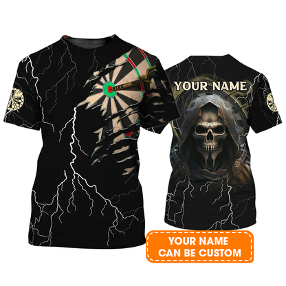 Customized Darts T Shirt, Bullseye Dartboard Thunder Grim Reaper, Personalized Name T Shirt For Men  - Perfect Gift For Darts Lovers, Darts Players