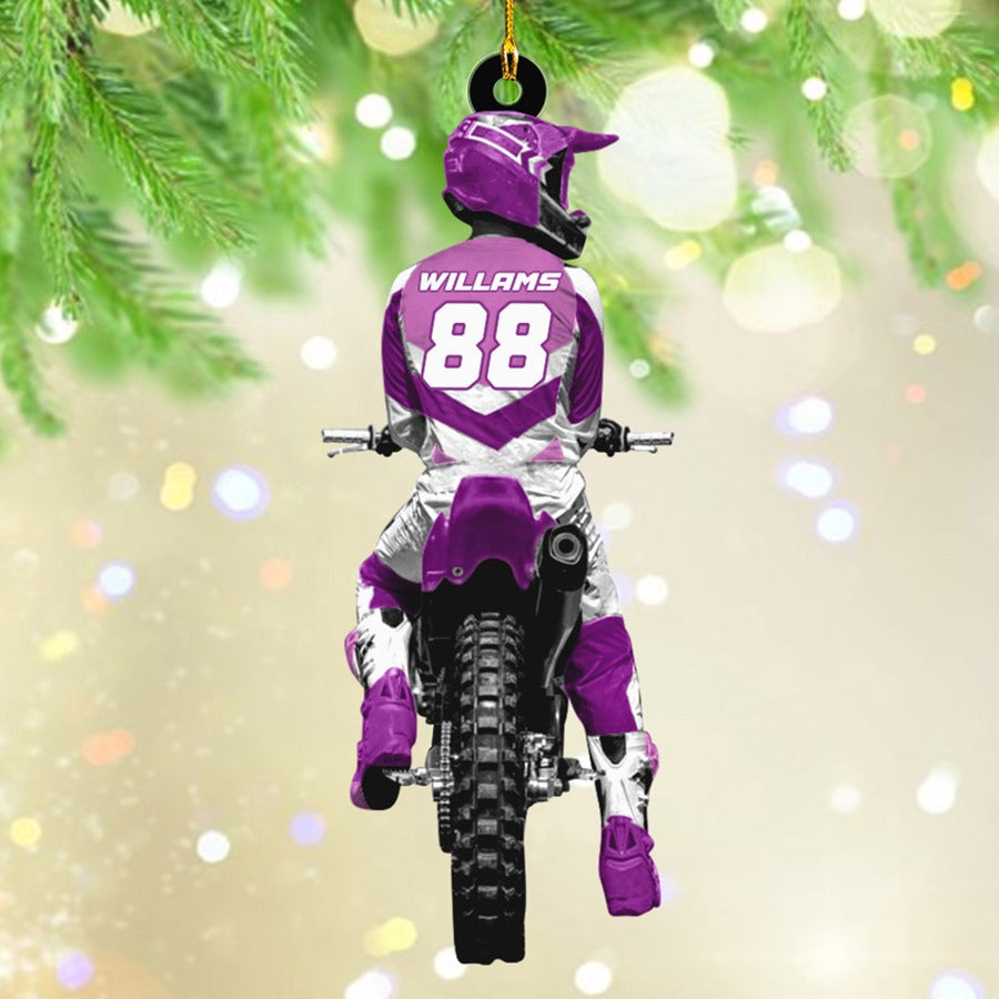 Personalized Motocross Riders Back View Flat Acrylic Ornament, Christmas Ornament Gifts For Son, Grandson, Motocross Riders