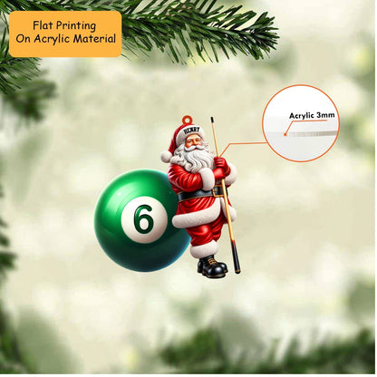 Personalized Billiards Christmas Ornament, Santa Leaning On Pool Ball, Custom Ornament Christmas Gift, Keychain Bowling, Car Ornament Bowling