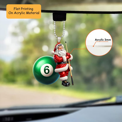 Personalized Billiards Christmas Ornament, Santa Leaning On Pool Ball, Custom Ornament Christmas Gift, Keychain Bowling, Car Ornament Bowling