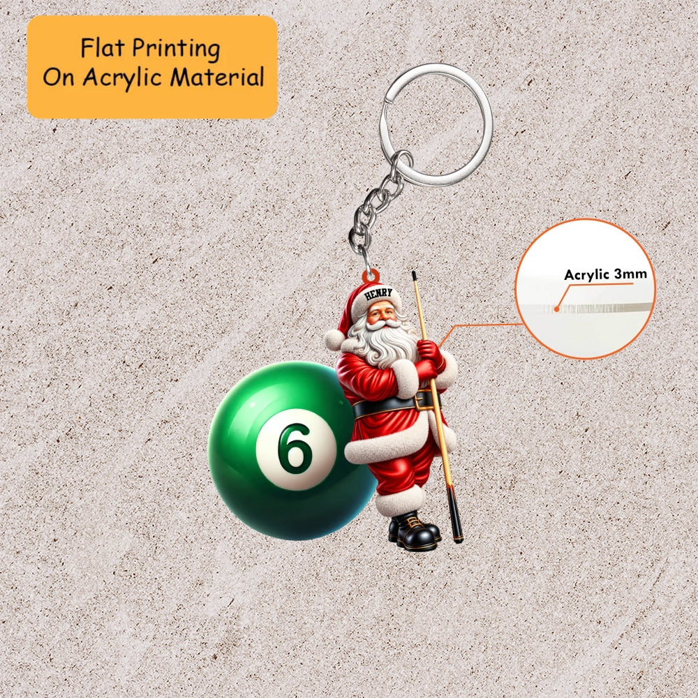 Personalized Billiards Christmas Ornament, Santa Leaning On Pool Ball, Custom Ornament Christmas Gift, Keychain Bowling, Car Ornament Bowling