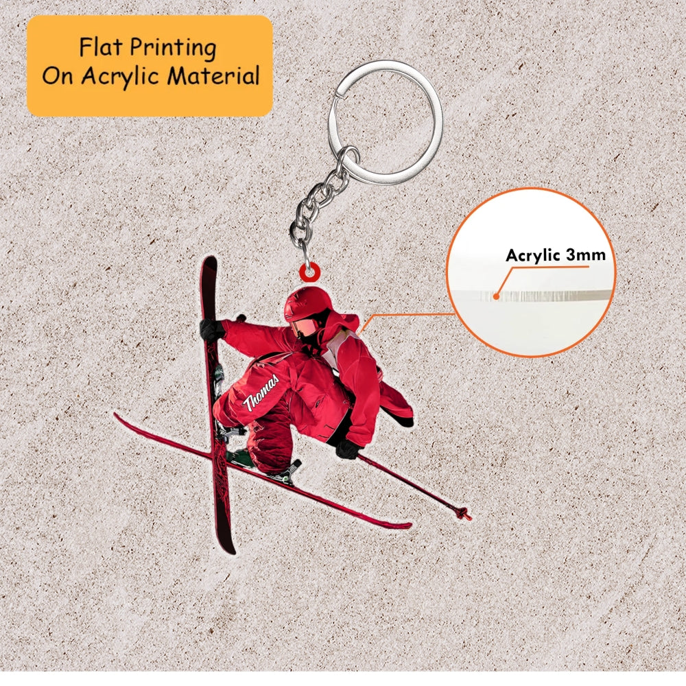 Personalized Skiing Christmas Flat Printed Acrylic Ornament, Downhill Ski Jumping Action, Custom Ornament Christmas Gift, Keychain Skiing, Car Ornament Skiing