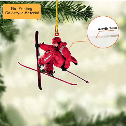 Personalized Skiing Christmas Flat Printed Acrylic Ornament, Downhill Ski Jumping Action, Custom Ornament Christmas Gift, Keychain Skiing, Car Ornament Skiing