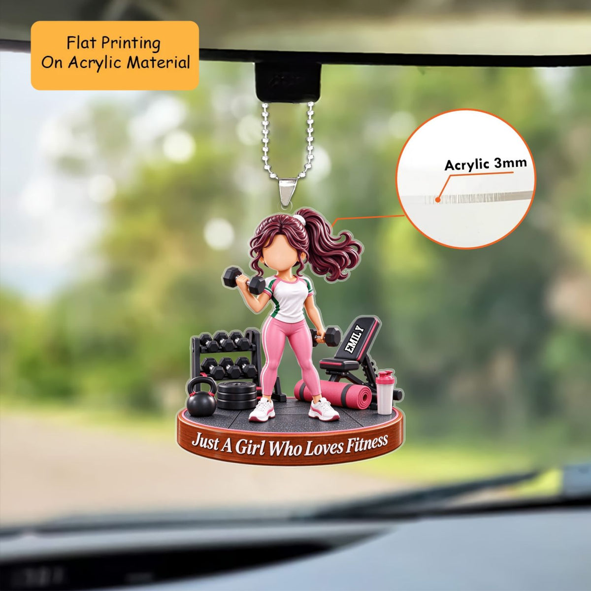 Personalized Fitness Christmas Flat Printed Acrylic Ornament, Just A Girl Who Loves Fitness, Custom Ornament Christmas Gift, Keychain Fitness, Car Ornament Fitness