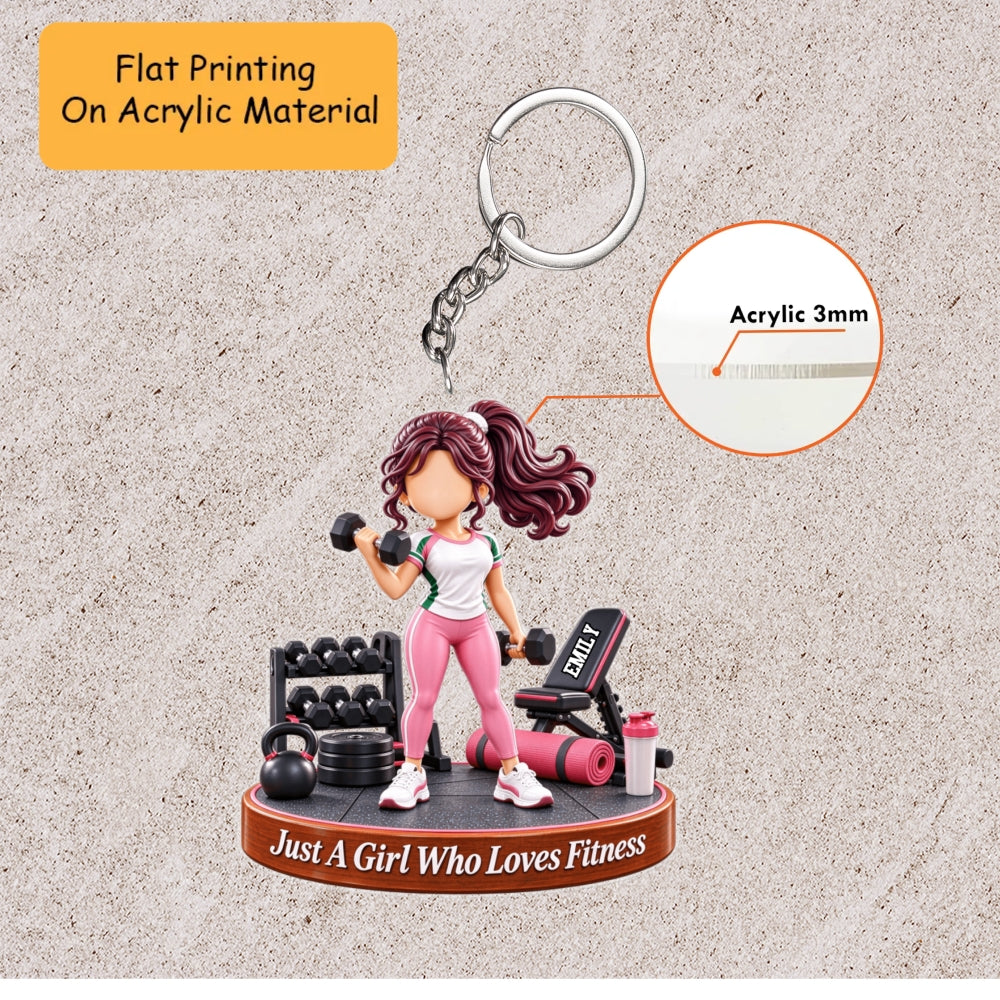 Personalized Fitness Christmas Flat Printed Acrylic Ornament, Just A Girl Who Loves Fitness, Custom Ornament Christmas Gift, Keychain Fitness, Car Ornament Fitness
