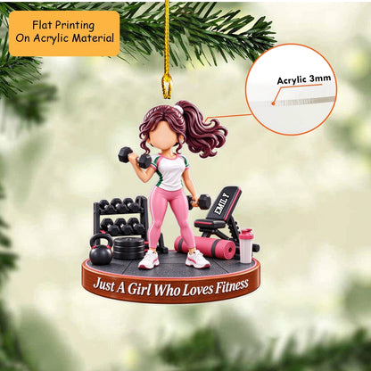 Personalized Fitness Christmas Flat Printed Acrylic Ornament, Just A Girl Who Loves Fitness, Custom Ornament Christmas Gift, Keychain Fitness, Car Ornament Fitness