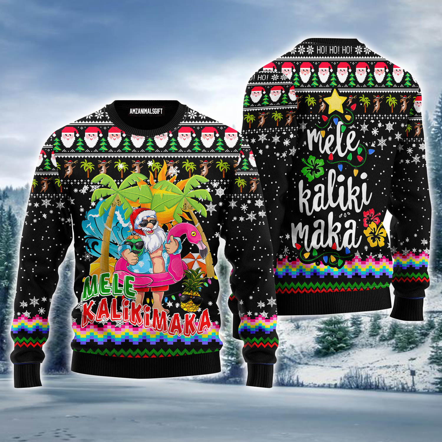 Hawaiian Santa Ugly Sweater, Mele Kalikimaka Ugly Sweater, Funny Santa Claus Ugly Sweater For Men & Women, Perfect Gift For Christmas, Friends, Family