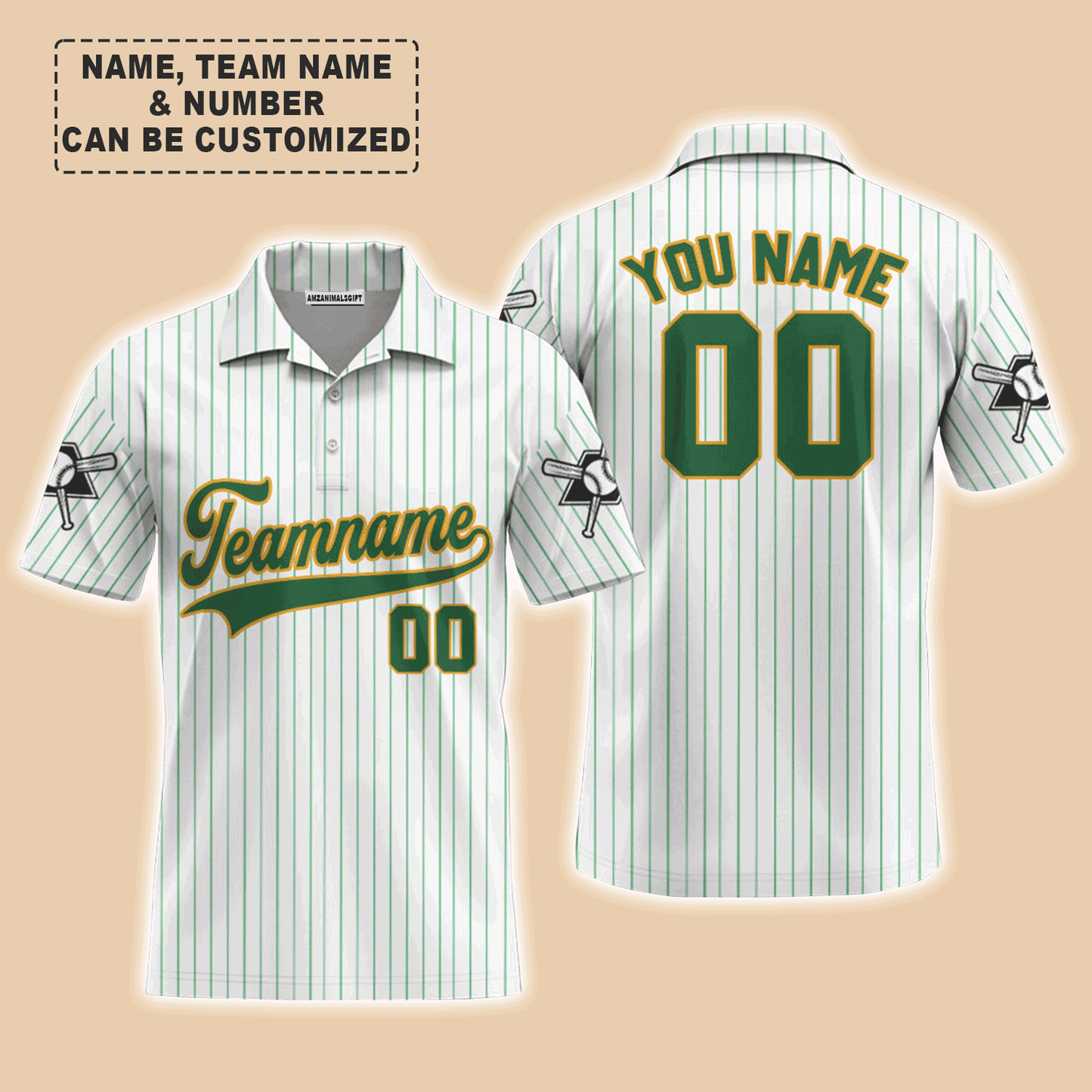 Customized Baseball Men Polo Shirt, Canada Baseball Logo White Green Custom Polo Shirt - Perfect Polo Shirt For Men, Baseball Lovers