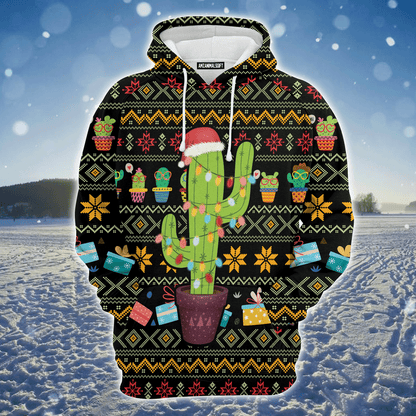 Cactus Premium Christmas Hoodie, Cactus Light Xmas Christmas Unisex Hoodie For Men & Women - Perfect Gift For Christmas, Friends, Family