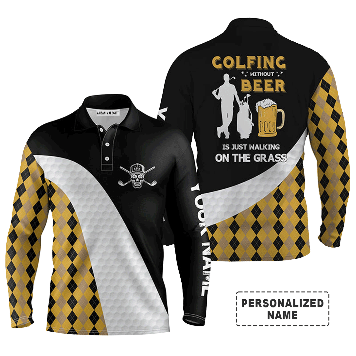 Custom Golf Long Sleeve Men Polo Shirt - Golfing Without Beer Is Just Walking On The Grass Men Golf Polo Shirt - Perfect Polo Shirt For Men, Golfers