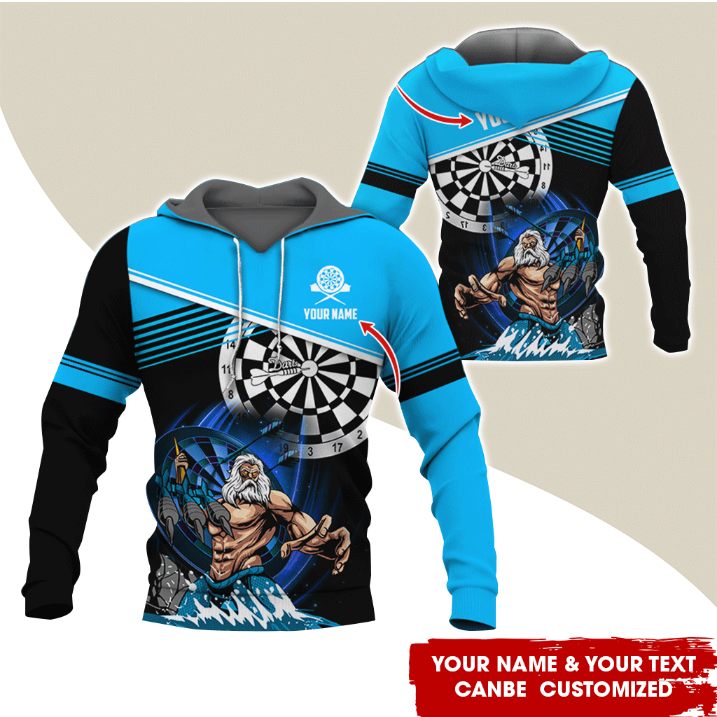 Customized Name & Text Darts Premium Hoodie, Poseidon Pattern Darts Hoodie, Perfect Gift For Darts Lovers, Darts Player