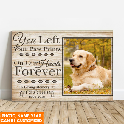 Personalized Dog Landscape Canvas, You Left Your Paw Prints Canvas, Custom Memorial Pet Photo, Perfect Gift For Dog Lovers, Friends, Family