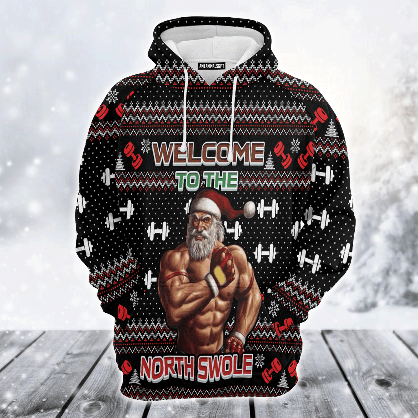 Gym Santa Premium Christmas Hoodie, Welcome To The North Swole Christmas Unisex Hoodie For Men & Women - Perfect Gift For Christmas, Friends, Family