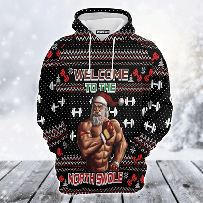 Gym Santa Premium Christmas Hoodie, Welcome To The North Swole Christmas Unisex Hoodie For Men & Women - Perfect Gift For Christmas, Friends, Family