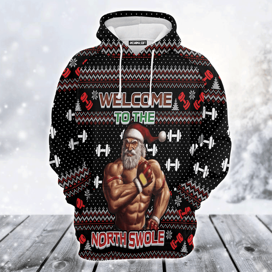 Gym Santa Premium Christmas Hoodie, Welcome To The North Swole Christmas Unisex Hoodie For Men & Women - Perfect Gift For Christmas, Friends, Family