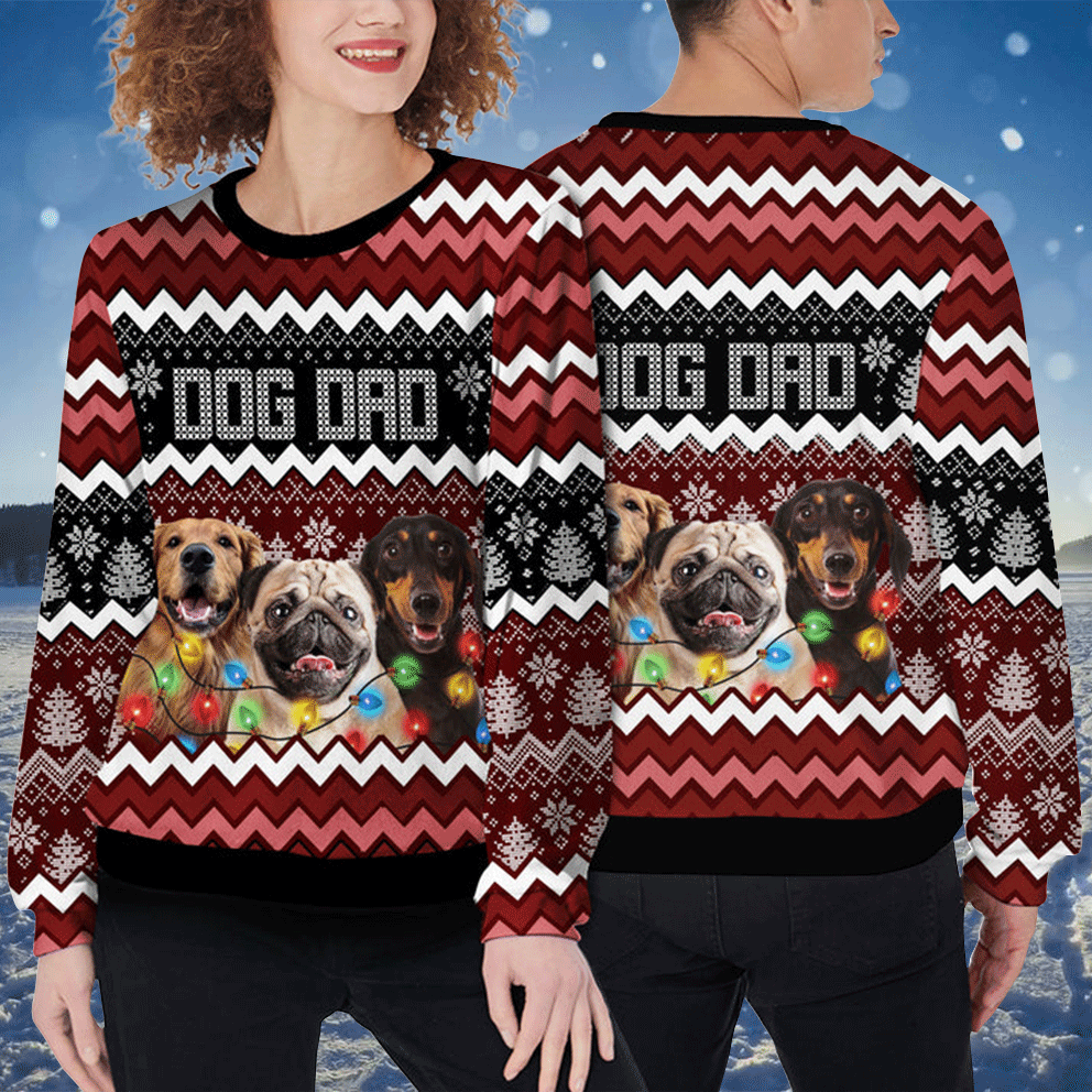 Custom Pet Sweater - Personalized Dog Photo Ugly Sweater, Funny Sweater Dog Dad Wine Color, Perfect Gift For Dog Lovers, Friend, Family