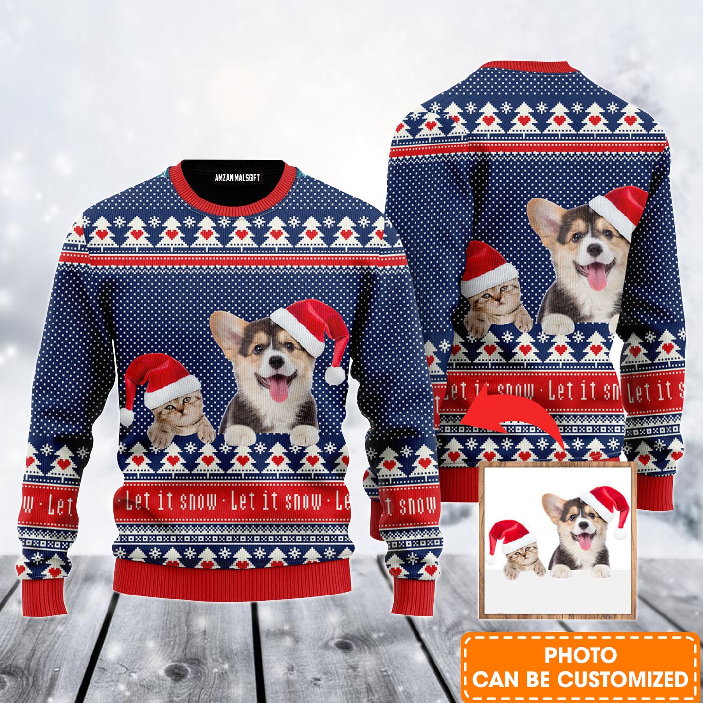 Personalized Photo Ugly Sweater, Custom Photo For Pet Lover Let It Snow Christmas Ugly Sweater For Men & Women, Perfect Gift For Christmas, Friends, Family
