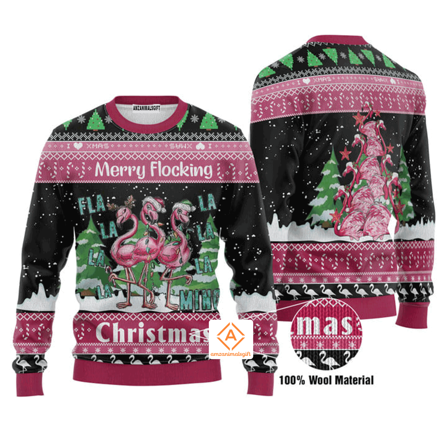 Pink Flamingo Christmas Sweater Merry Flocking Christmas, Ugly Sweater For Men & Women, Perfect Outfit For Christmas New Year Autumn Winter