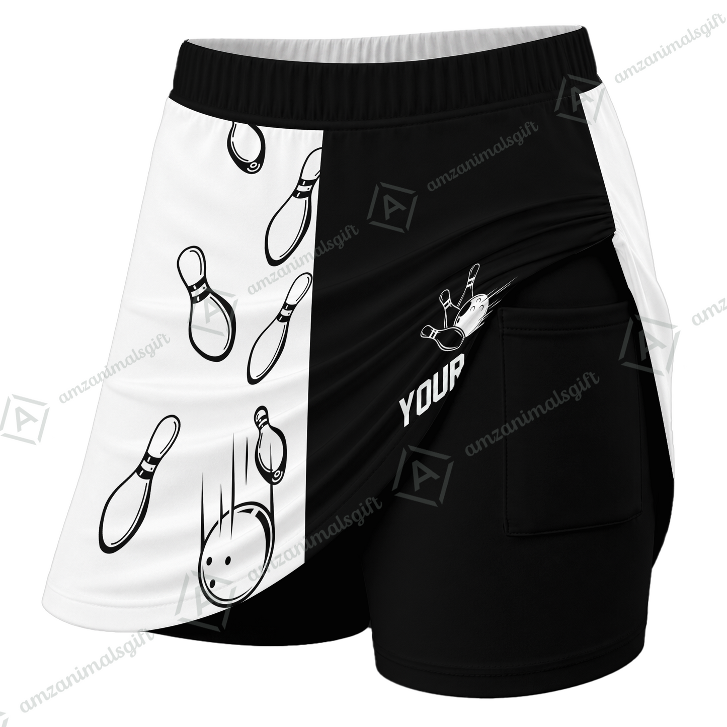 Customized Bowling Trouser Skirts With Shorts Underneath, Bowling Split Color With Pockets