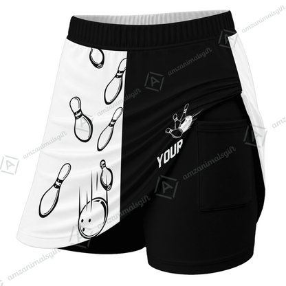 Customized Bowling Trouser Skirts With Shorts Underneath, Bowling Split Color With Pockets