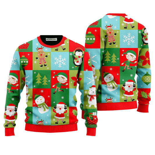 Santa & Snowman Sweater Christmas Holiday Pattern, Ugly Sweater For Men & Women, Perfect Outfit For Christmas New Year Autumn Winter