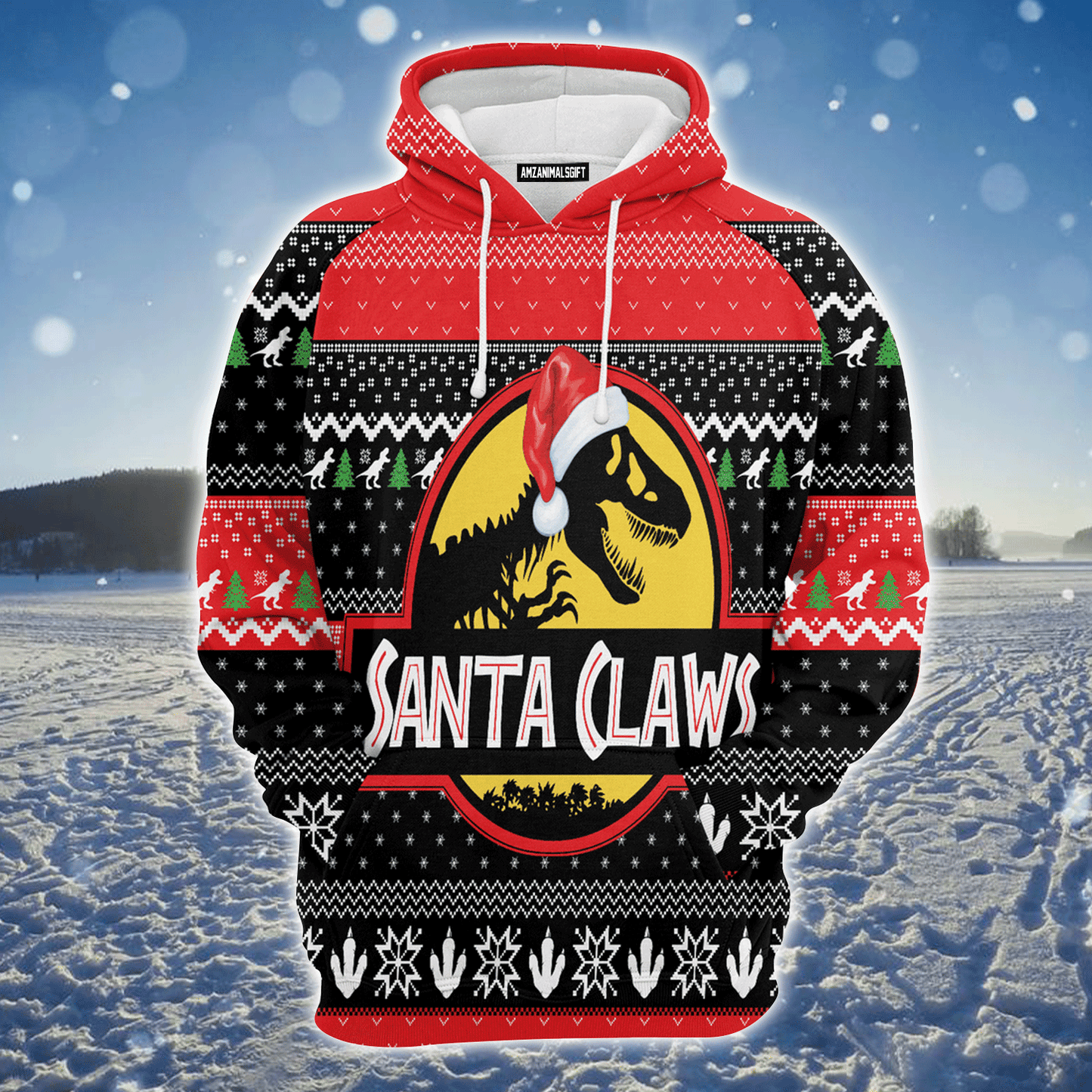 T-Rex Premium Christmas Hoodie, T-Rex Santa Claws Christmas Unisex Hoodie For Men & Women - Perfect Gift For Christmas, T-Rex Lover,Friends, Family