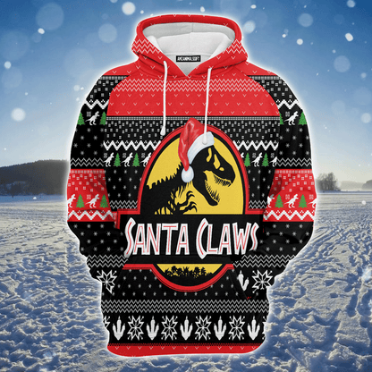 T-Rex Premium Christmas Hoodie, T-Rex Santa Claws Christmas Unisex Hoodie For Men & Women - Perfect Gift For Christmas, T-Rex Lover,Friends, Family