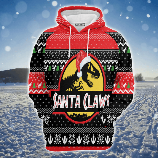 T-Rex Premium Christmas Hoodie, T-Rex Santa Claws Christmas Unisex Hoodie For Men & Women - Perfect Gift For Christmas, T-Rex Lover,Friends, Family