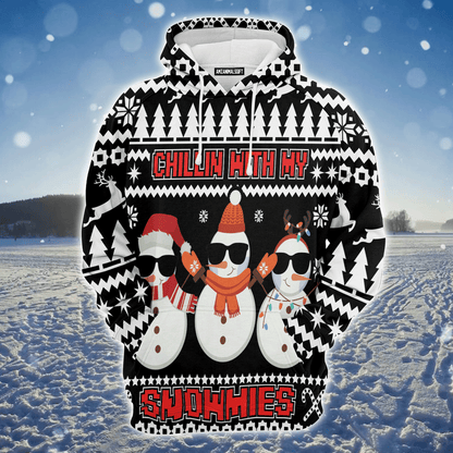 Snowmies Premium Christmas Hoodie, Chillin With My Snowmies Unisex Hoodie For Men & Women - Perfect Gift For Christmas, Snowman Lover