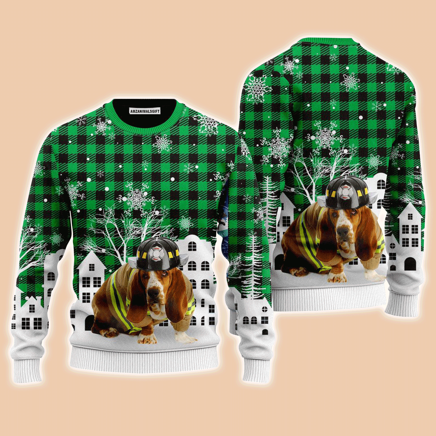 Basset Hound Sweater Costume Firefighter In Christmas City, Ugly Sweater For Men & Women, Perfect Outfit For Christmas New Year Autumn Winter